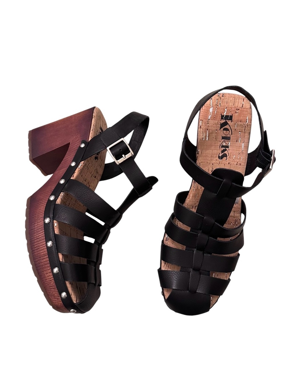 Korks Whitney Platform Clog Sandal Black Studded size 8